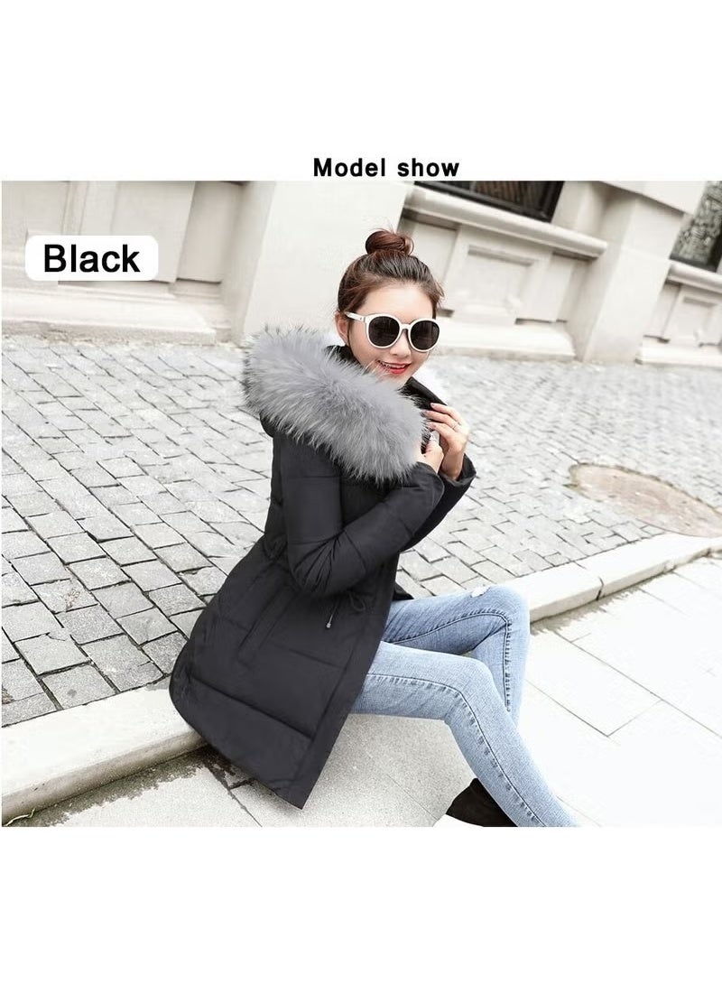 Barbora Winter Collar Fur Long Women's Puffer Coat BT122SIYAH9 - Image 3